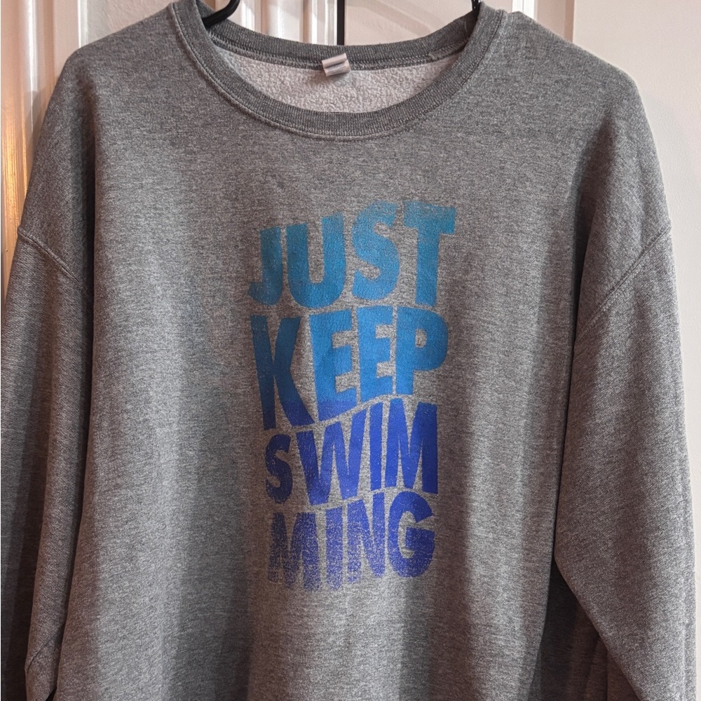 Jerzees Gray and Blue Just Keep Swimming Sweatshirt